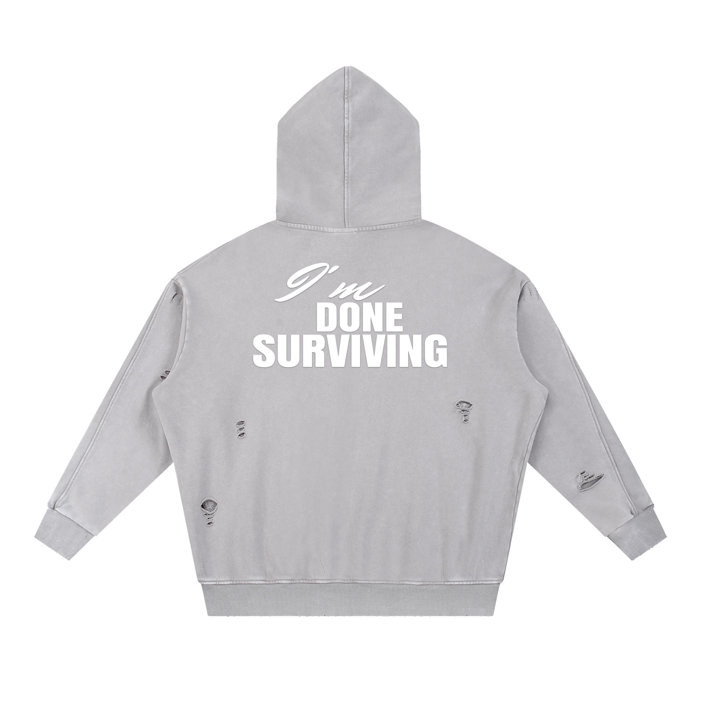 Snow Washed Distressed Panel Pocket Hoodie