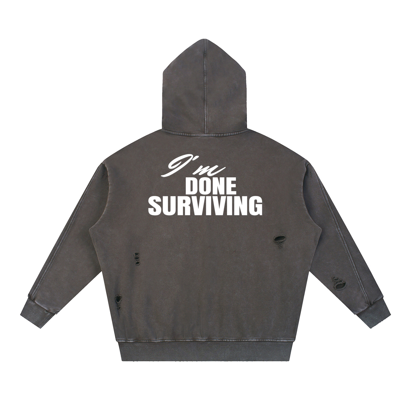 Snow Washed Distressed Panel Pocket Hoodie