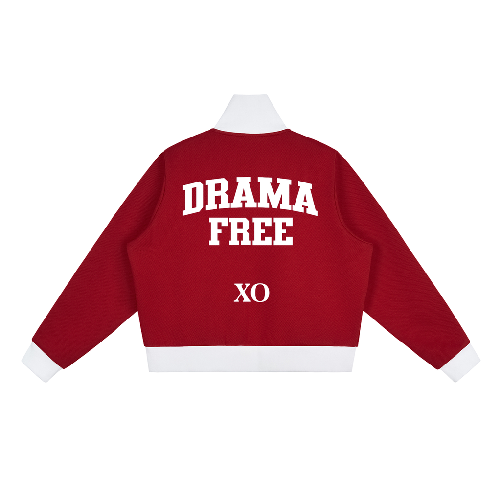 Contrast Side Stripe Fleece Cropped Track Jacket