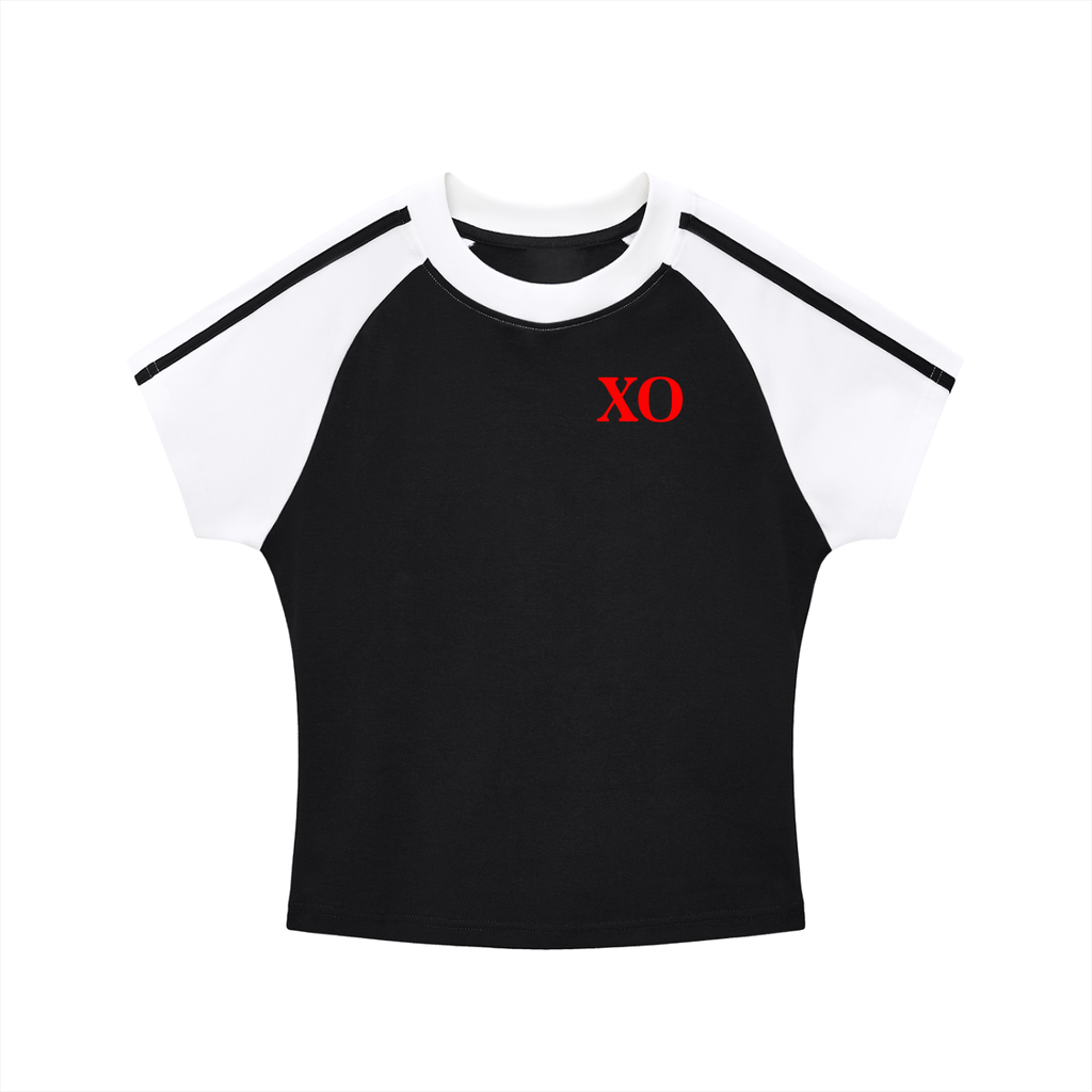 Contrast Stripes Bodycon Raglan  Sleeve T-Shirt(Red Label Edition)