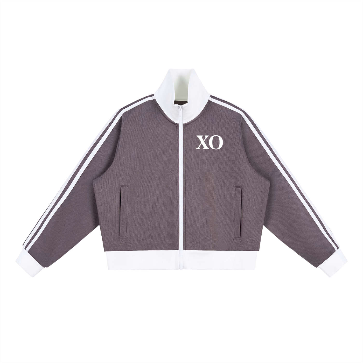 Contrast Side Stripe Fleece Cropped Track Jacket