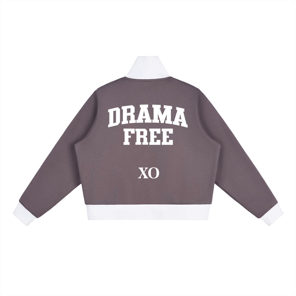 Contrast Side Stripe Fleece Cropped Track Jacket