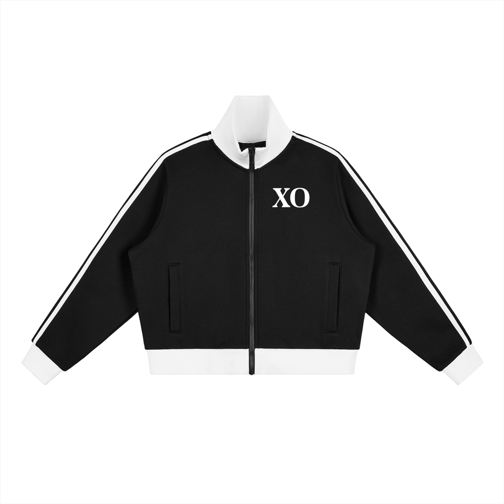 Contrast Side Stripe Fleece Cropped Track Jacket