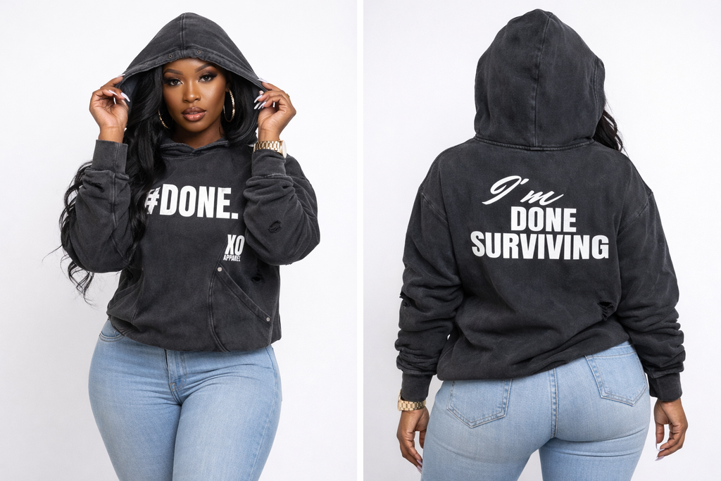Snow Washed Distressed Panel Pocket Hoodie