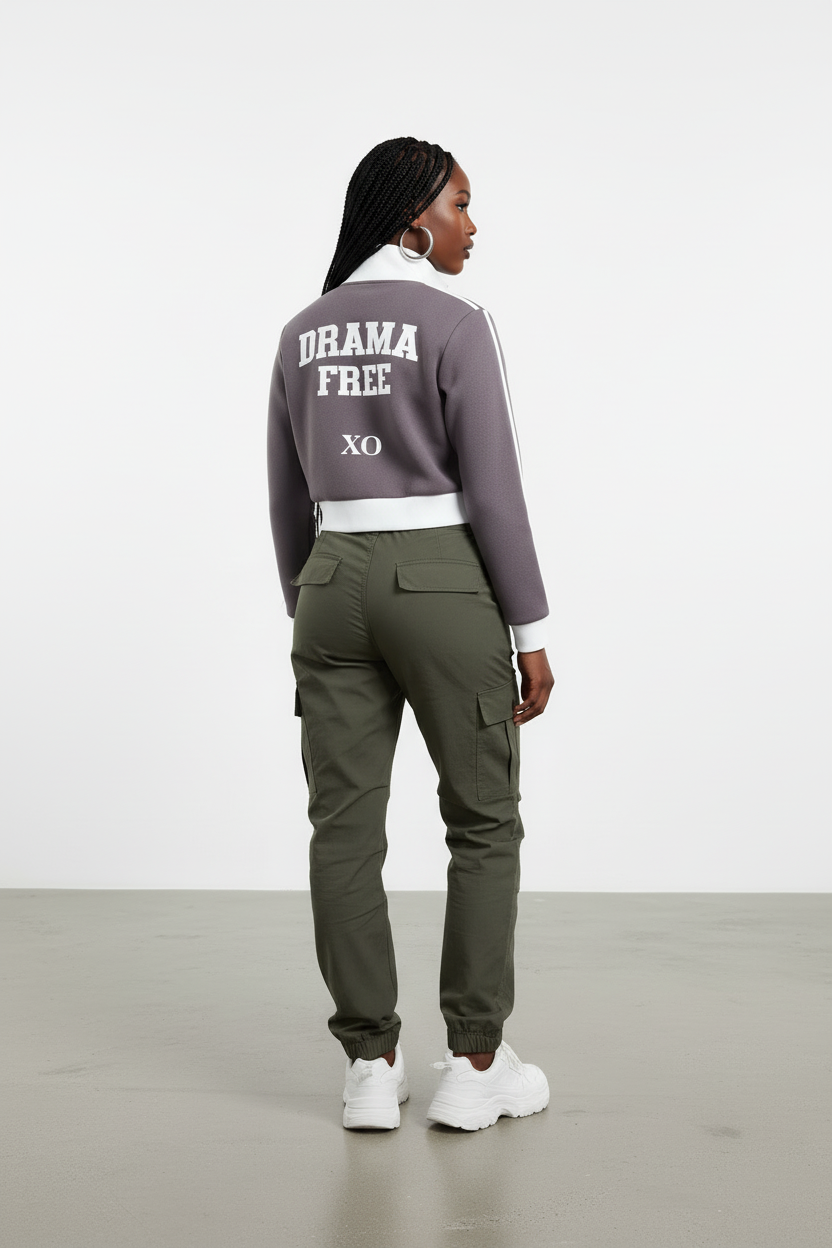 Back view of Drama Free XO jacket - full coverage