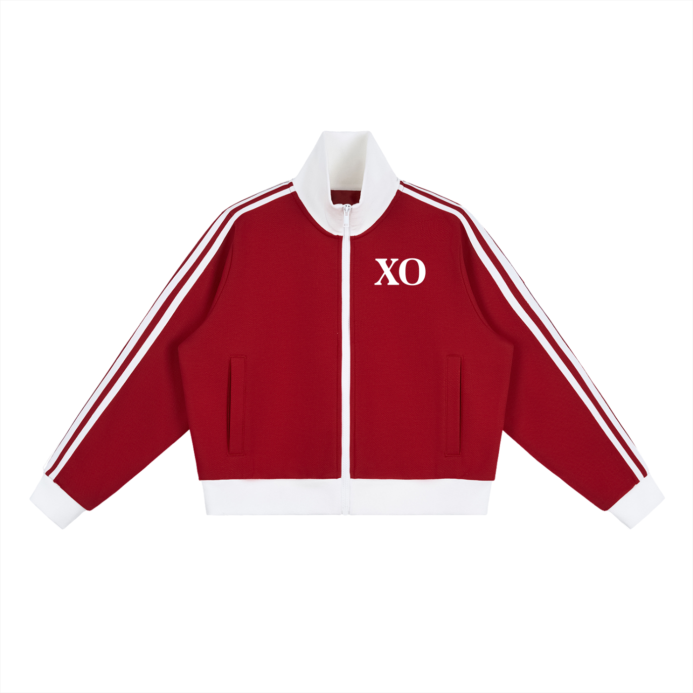 Contrast Side Stripe Fleece Cropped Track Jacket