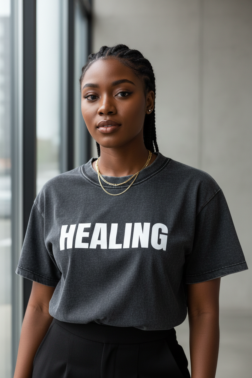 Close-up detail of Vintage Wash Drop Shoulder T-shirt