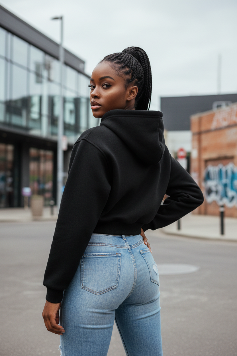 Essential Cropped Hoodie Back View