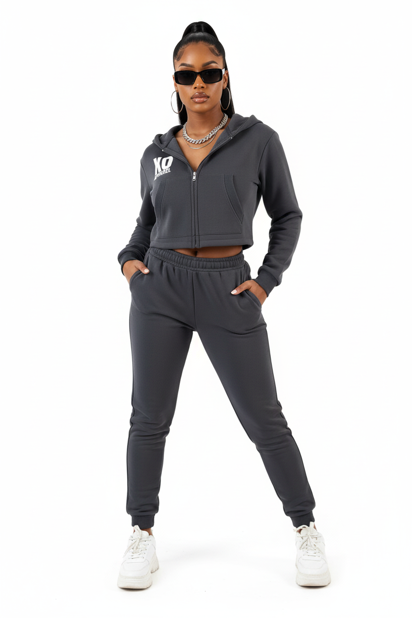 Essential Cropped Zip-Up Hoodie on model