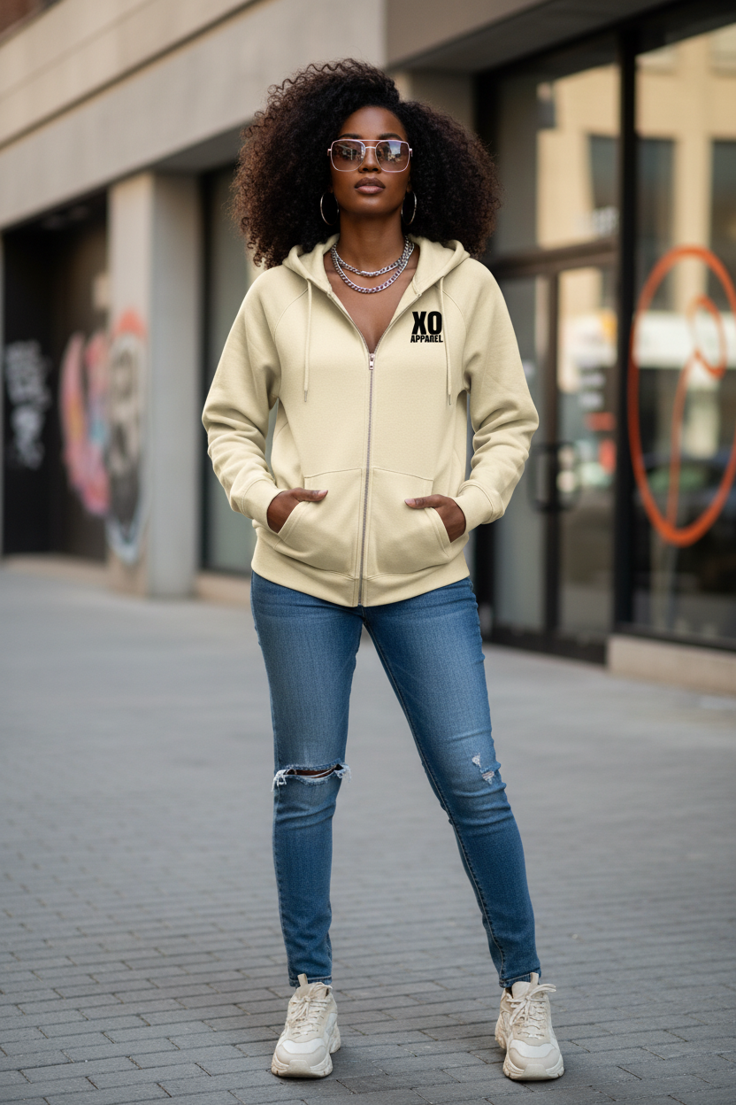 Essential Zip-up Fleece Hoodie on Model