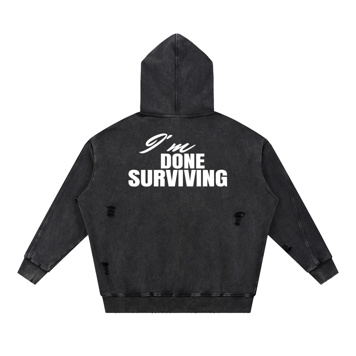 Snow Washed Distressed Panel Pocket Hoodie