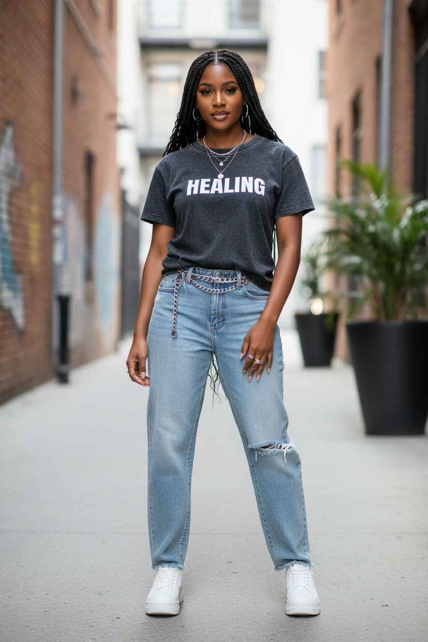 Front view of Vintage Wash Drop Shoulder T-shirt