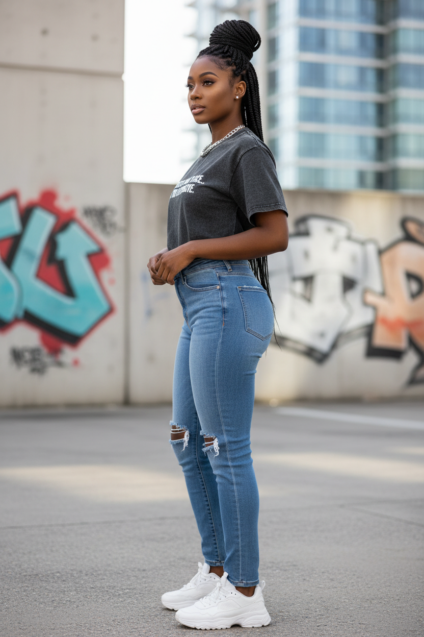 Side profile of Vintage Wash Drop Shoulder T-shirt