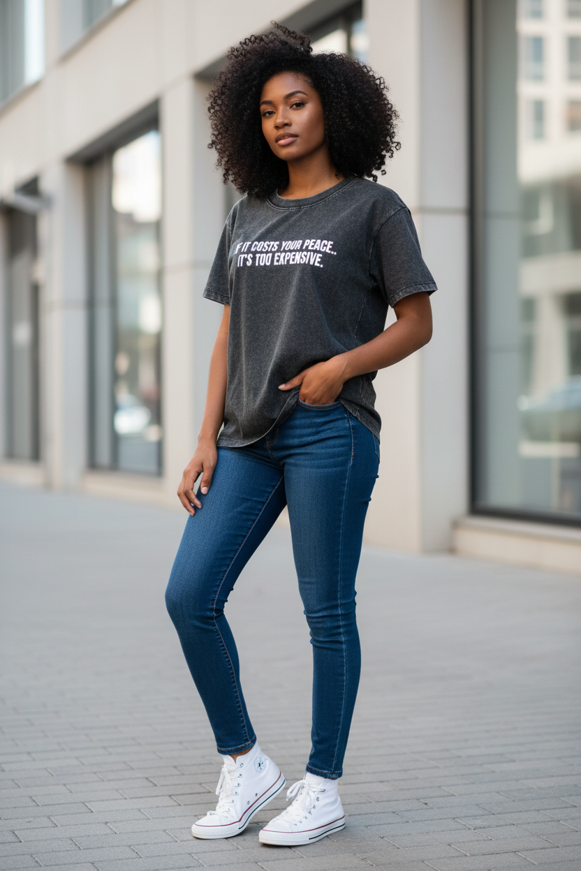 Vintage Wash T-shirt with fitted jeans - three-quarter view