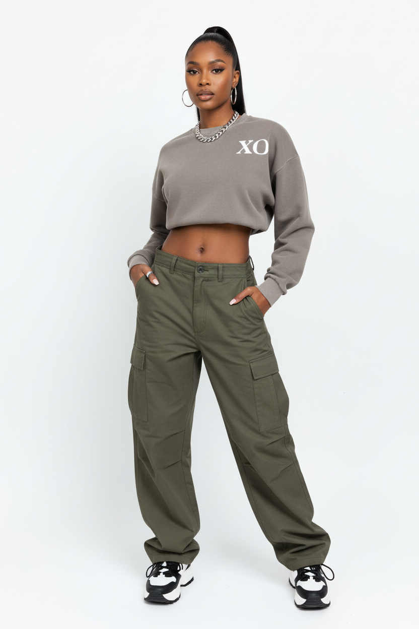 Vintage Washed Cropped Sweatshirt on model